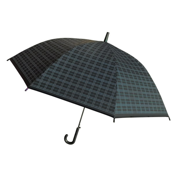 30" Black Plaid Umbrella with Hook Handle