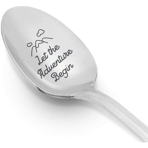 Engraved Spoon - Adventure Begin Gift | High School College Graduation Gifts For Boy Girl | Bride Groom Engagement Gift Wedding Anniversary Gift | Travel Gift For Friend | 7 Inch