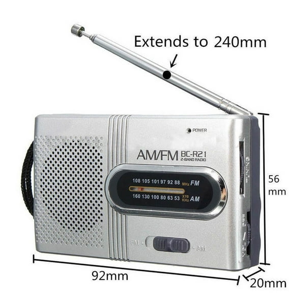 BC-R21 Mini Radio Portable AM FM Telescopic Battery Powered World Receiver Antenna Pocket Radio World Receiver Speaker Battery Powered