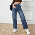 thumbnail image 2 of PEASKJP Means Jeans Athletic Fit High Waisted Flare Jeans Ripped Denim Pants, Navy XL, 2 of 5