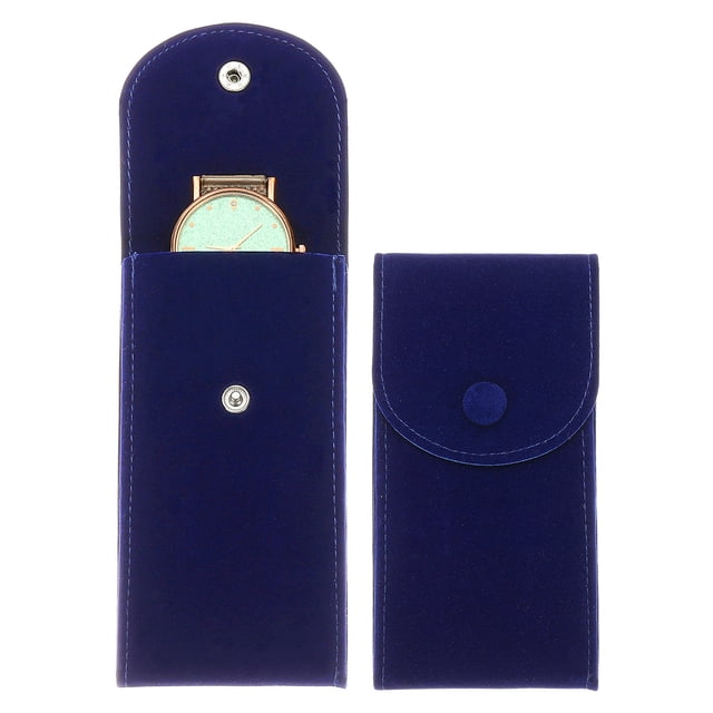 Funda de Reloj de Terciopelo Uxcell, Estuche de Viaje para Reloj Portátil, Bolsa de Almacenamiento Suave para Reloj con Almohadilla Interior de Botón a Presión para Regalo de Hombres y Mujeres, Azul