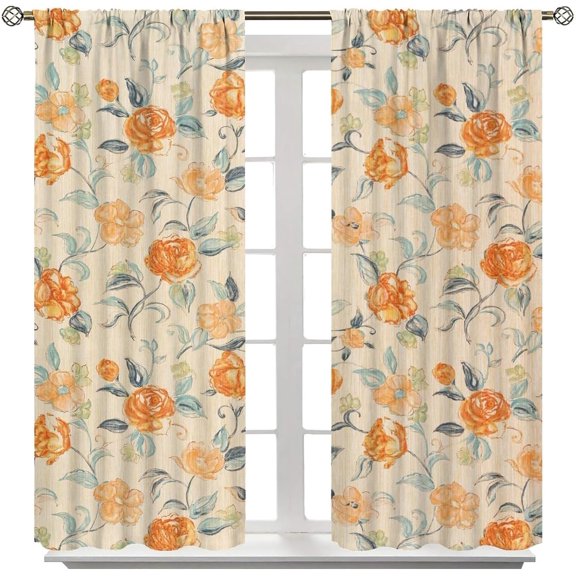 Floral Blackout Curtains, Watercolor Floral Boho Flower Decoration Curtains Window Treatments for Living Room Bedroom Kithen Decor 2 Panel Sets, 42x54 Inch