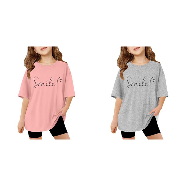 (2-Pack) Rinsvye Kids Short Sleeve Letter Design T Shirt Comfortable Tops And Girls Everyday Wear Durable Lightweight Apparel