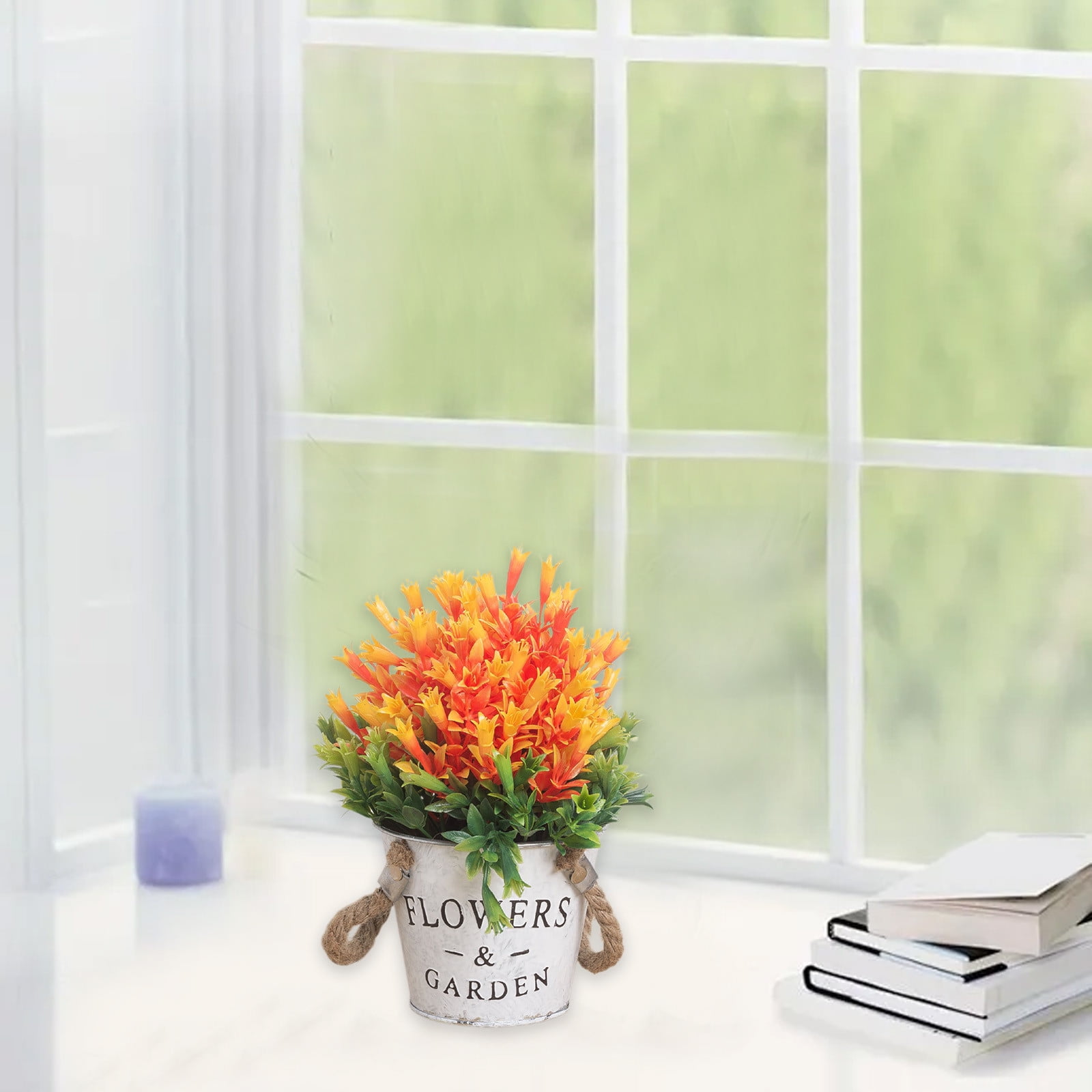 Specollect Clearance 4Pcs Artificial Flowers with Vase Silk Fake Flowers Arrangements in Glass Vase with Faux Water for Home Bathroom Office Table Centerpiece Shelf Decorations