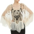 thumbnail image 2 of CXHEGBEJ 1920s Mesh Sequin Shawl Wrap for Women Wedding Bridal Cape Evening Gown Tassel Poncho 20s Fringed Flapper Scarf Casual Smock Cape Top Beige, 2 of 4