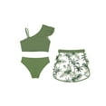 thumbnail image 4 of Raenseen Kids Girls 3Pcs Rash Guard Swimsuit Tropical Print Sleeveless Swimwear Sun Protection Beach Bathing Suit Green 14, 4 of 5