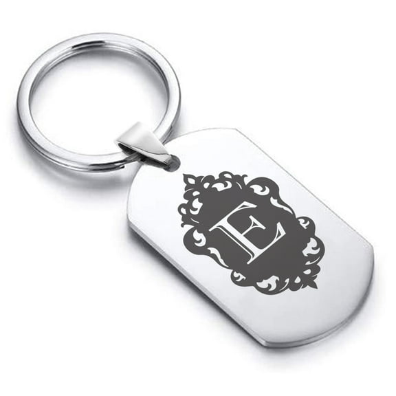 Stainless Steel Alphabet Letter E initial Dog Tag Keychain Circle Ring