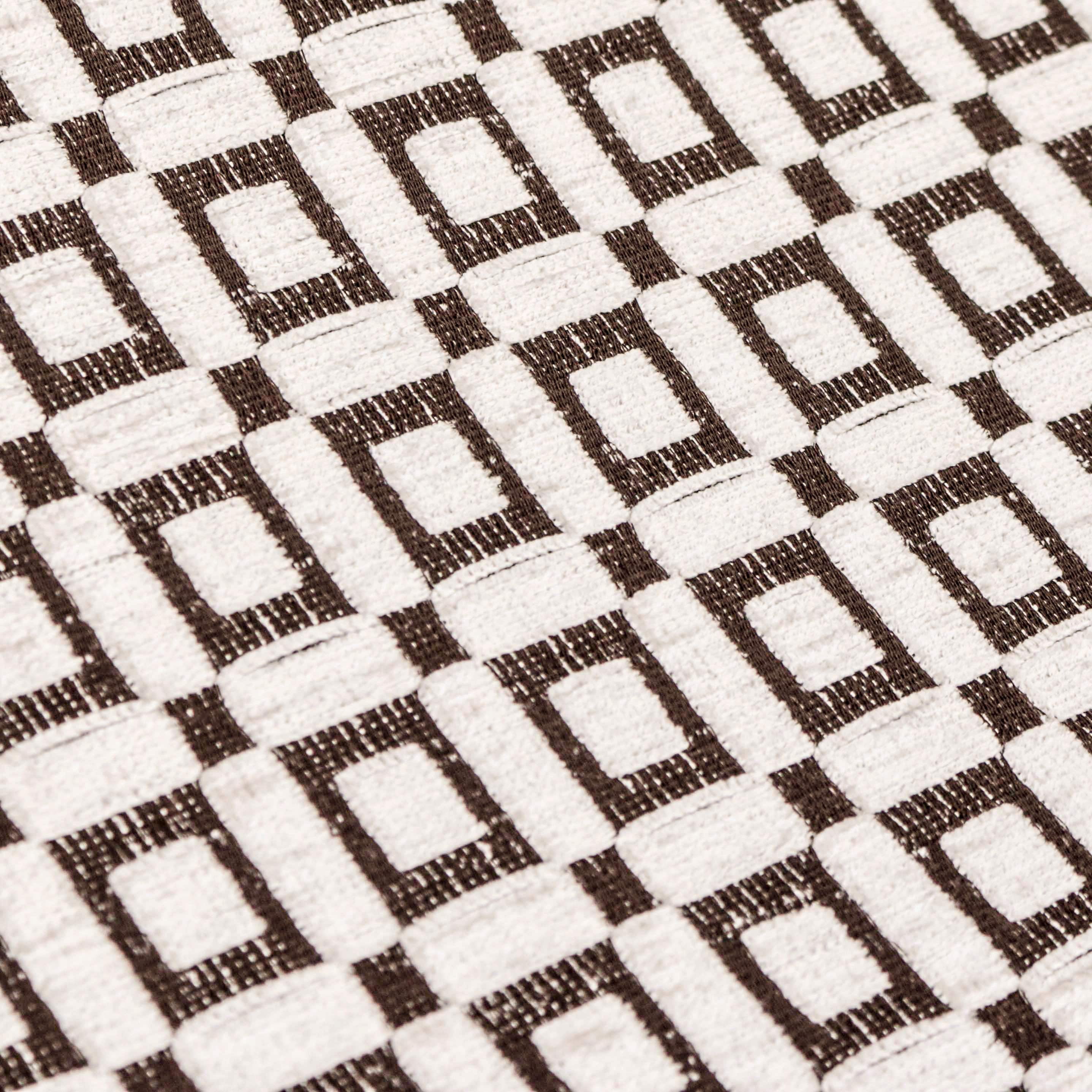 Fabric Mart Direct Cream Jacquard Velvet Fabric By The Yard, 54 inches or 137 cm width, 11 Continuous Yards Cream Jacquard Fabric, Brown Blocks Geometric, Upholstery Drapery Curtain Wholesale Fabric