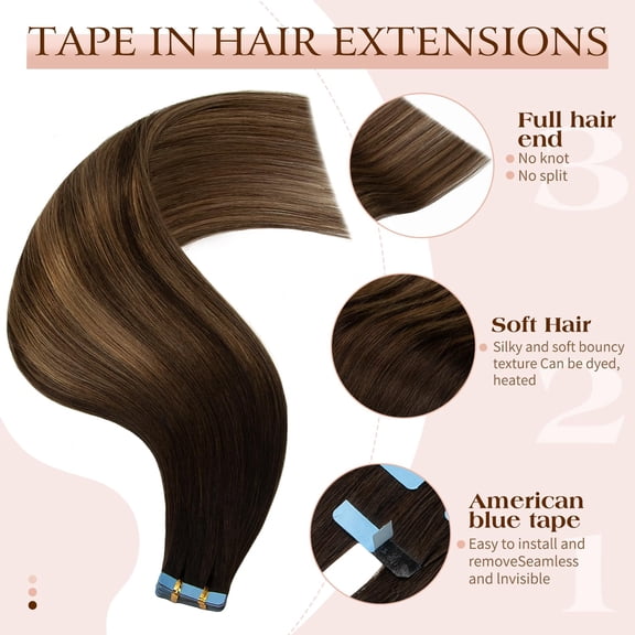 WEIF-Tape in Hair Extensions Human Hair 12 Inch,Invisible Seamless Remy Human Hair Extensions,Silky Straight with Thick Ends Tape Ins for Women 20Pcs （#T1B-P1B-4 Natural Black to Chocolate Brown）