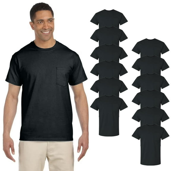 Gildan Ultra Cotton Men Black Pocket T-Shirt, Short Sleeve Crewneck Tee, 100 Cotton, 12 Pack, 2XL