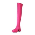 thumbnail image 5 of Womens Platform Thigh High Boots Sexy Fitted Leather Square Toe Chunky Heeled Pull on over The Knee Tall Boots, 5 of 6