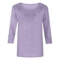 thumbnail image 4 of Scyoekwg 3/4 Sleeve Tops for Women Crew Neck Basic Tops Solid Color Trendy Dressy Casual Blouses Lightweight Pullover (Purple,L), 4 of 5