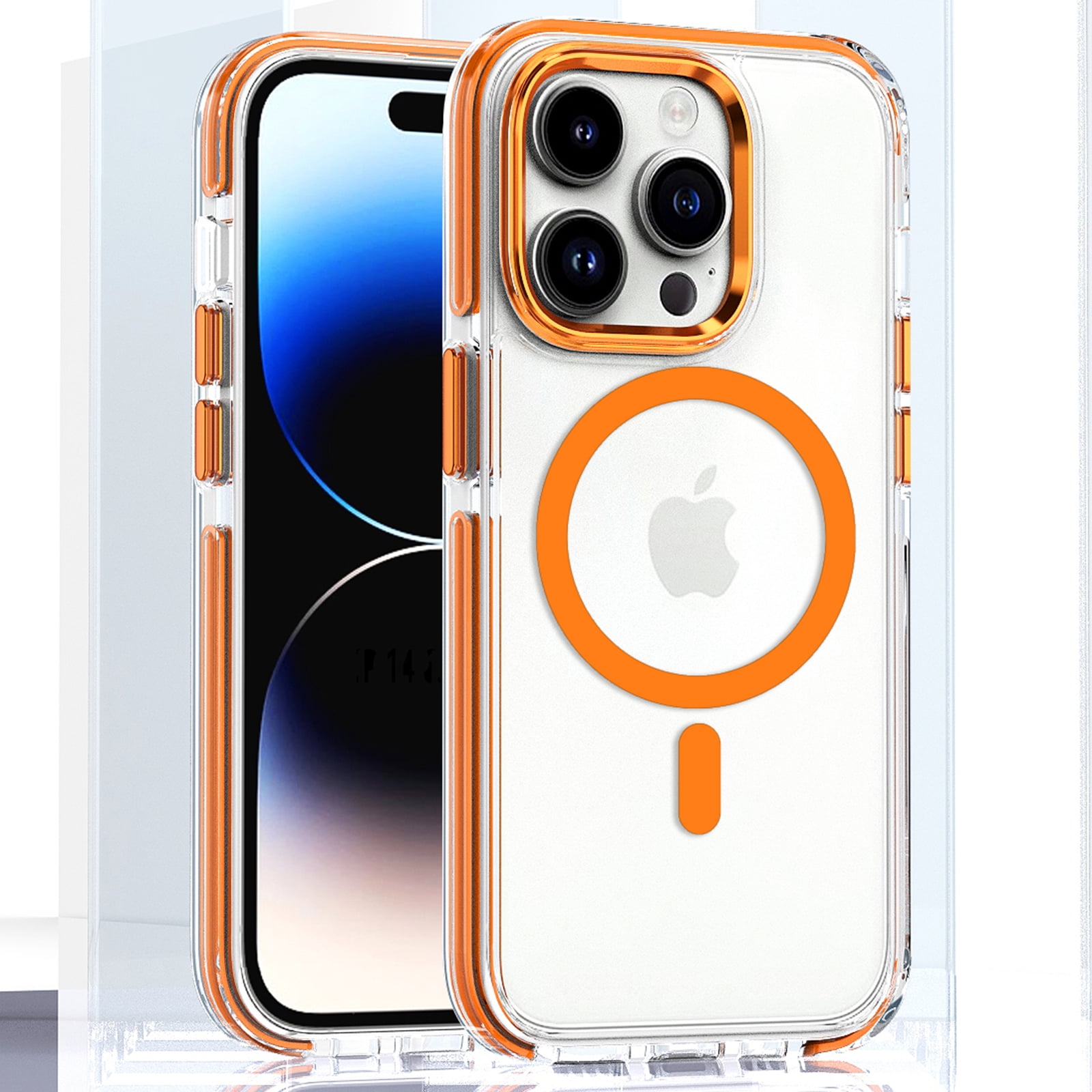 Dteck Magnetic Case for iPhone 12 / iPhone 12 Pro, Compatible with MagSafe, Clear Slim Crystal Transparent Cover Shockproof Bumper Case for iPhone 12/12 Pro 6.1 Inch,Orange