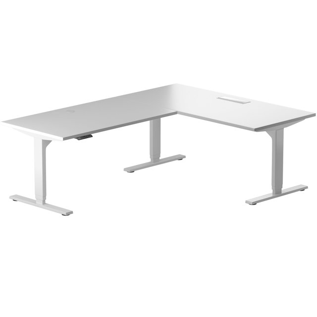 PROGRESSIVE DESK Bureau Debout en Forme L 90x72, Coin 3 Hauteur Réglable Bureau Exécutif Électrique - Cadre White, White Chaud