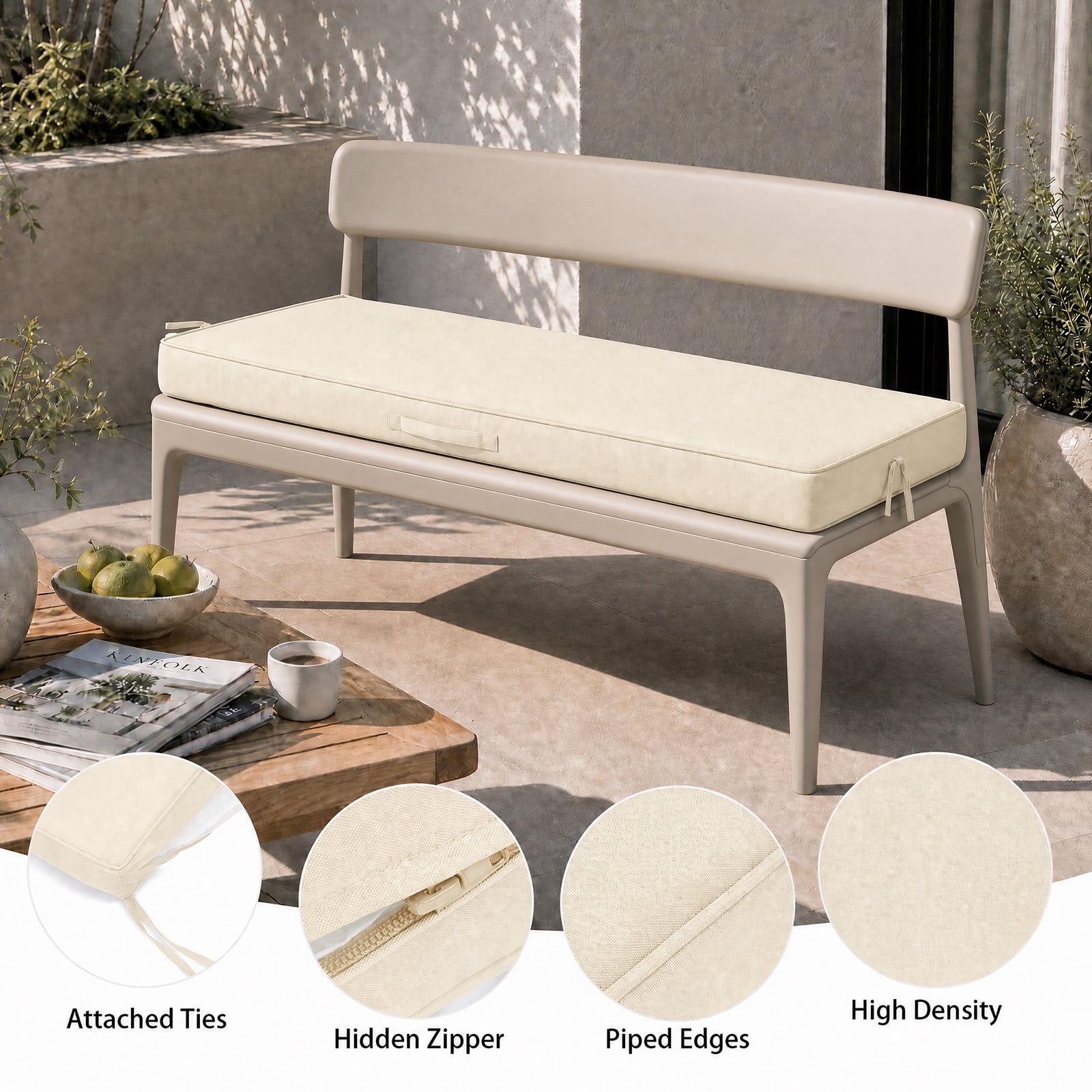 YEERSWAG 48x18x3 inch Outdoor Chair Cushions Bench Cushion Patio Chair Cushions Non Slip Removable Anti-fading Water Resistant Garden Loveseat Cushion with Handle