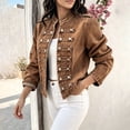 thumbnail image 6 of FDGIU Women Stand Collar Denim Jacket Long Sleeve Decorative Button Cropped Casual Jean Outerwear, 6 of 7