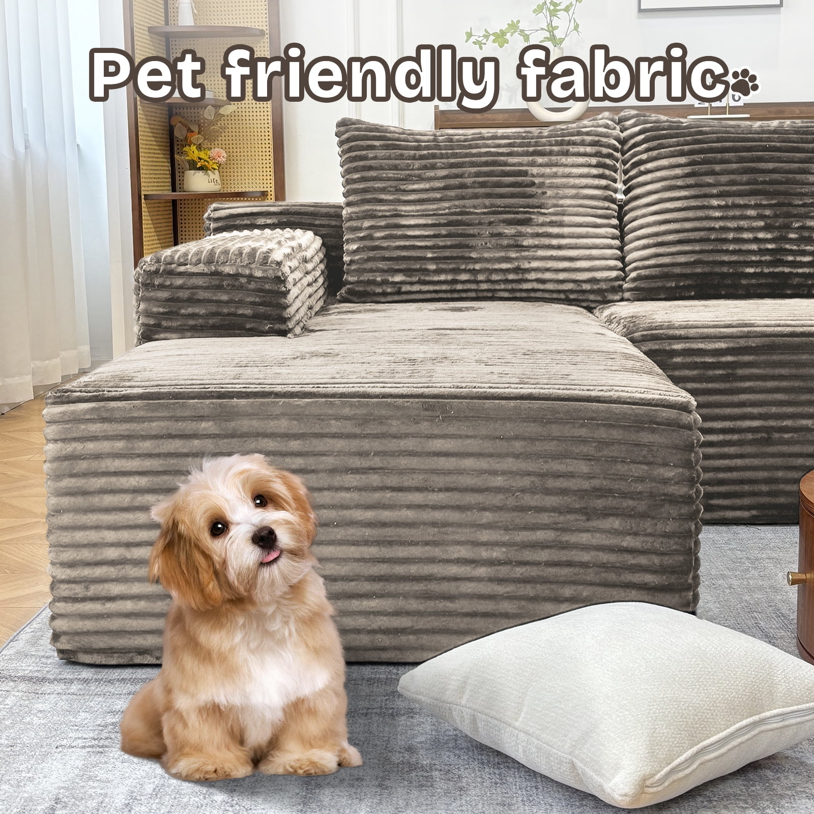 Kelyda 104'' Modular L-Shaped Sectional Sofa, Modern Memory Foam Deep Seat Corduroy Boneless Cloud Couch Coffee