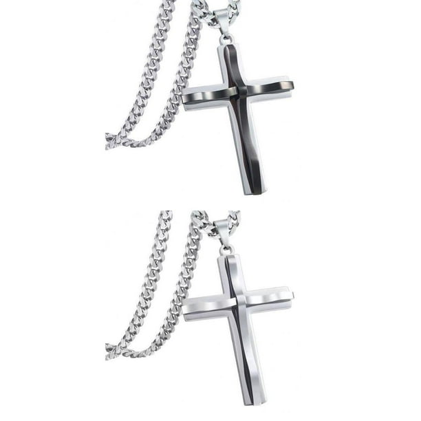collar de cruz para hombre,cruz colgante mujer acero inoxidable collar hombre,Cadena joyería collares hombres etiqueta cesta a juego,Cadena cubana larga Collar en capas Regalo niñas Yuyangstore collar de cruz para hombre