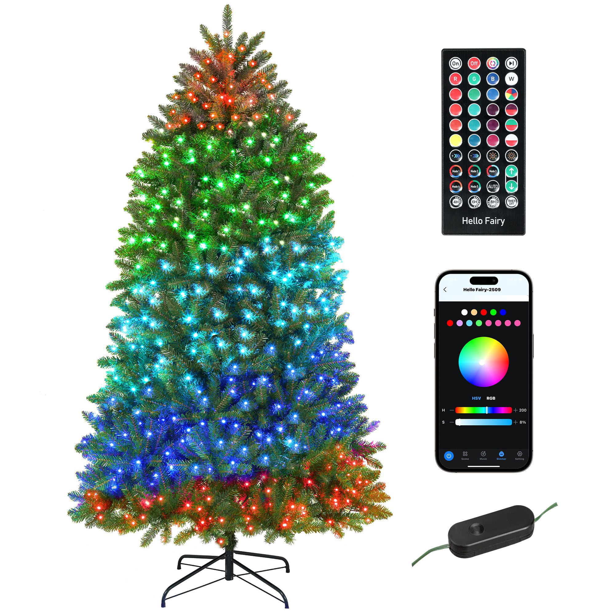 6 ft Prelit Christmas Tree with 448 Full-Spectrum LEDs, Smart App Control, Hinged Branches, 1602 Tips, Indoor Holiday Decoration