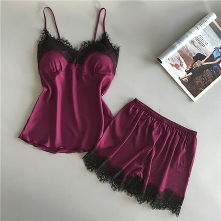 

Gyouwnll Sleepwear For Womens Pajamas For Women Satin Sling Sleepwear Lingerie Lace Bowknot Nightdress Underwear