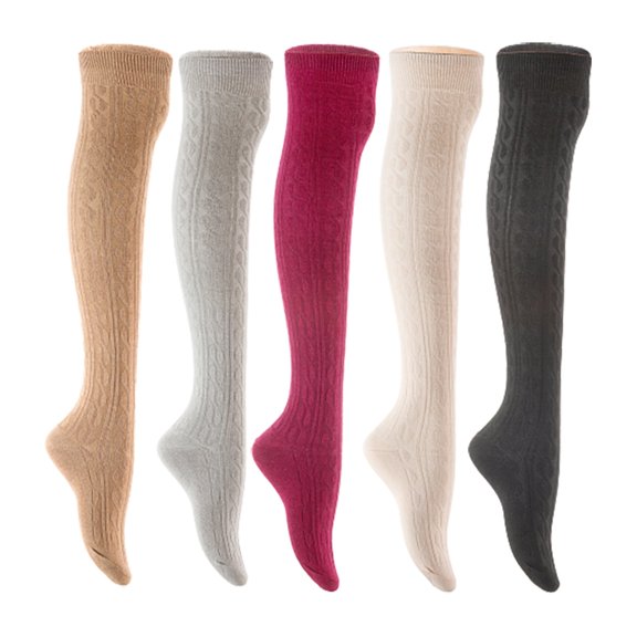 Lian LifeStyle Women's 4 Pair Adorable Comfortable Soft Thigh High Over Knee High Cotton Socks Size 6-9 L1024 Random Color