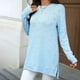 thumbnail image 4 of Tops sin mangas,Blusa informal de manga larga de color liso para mujer, cuello redondo, túnica holgada de poliéster con abertura, para otoño e invierno, sopatenor, 4 of 8