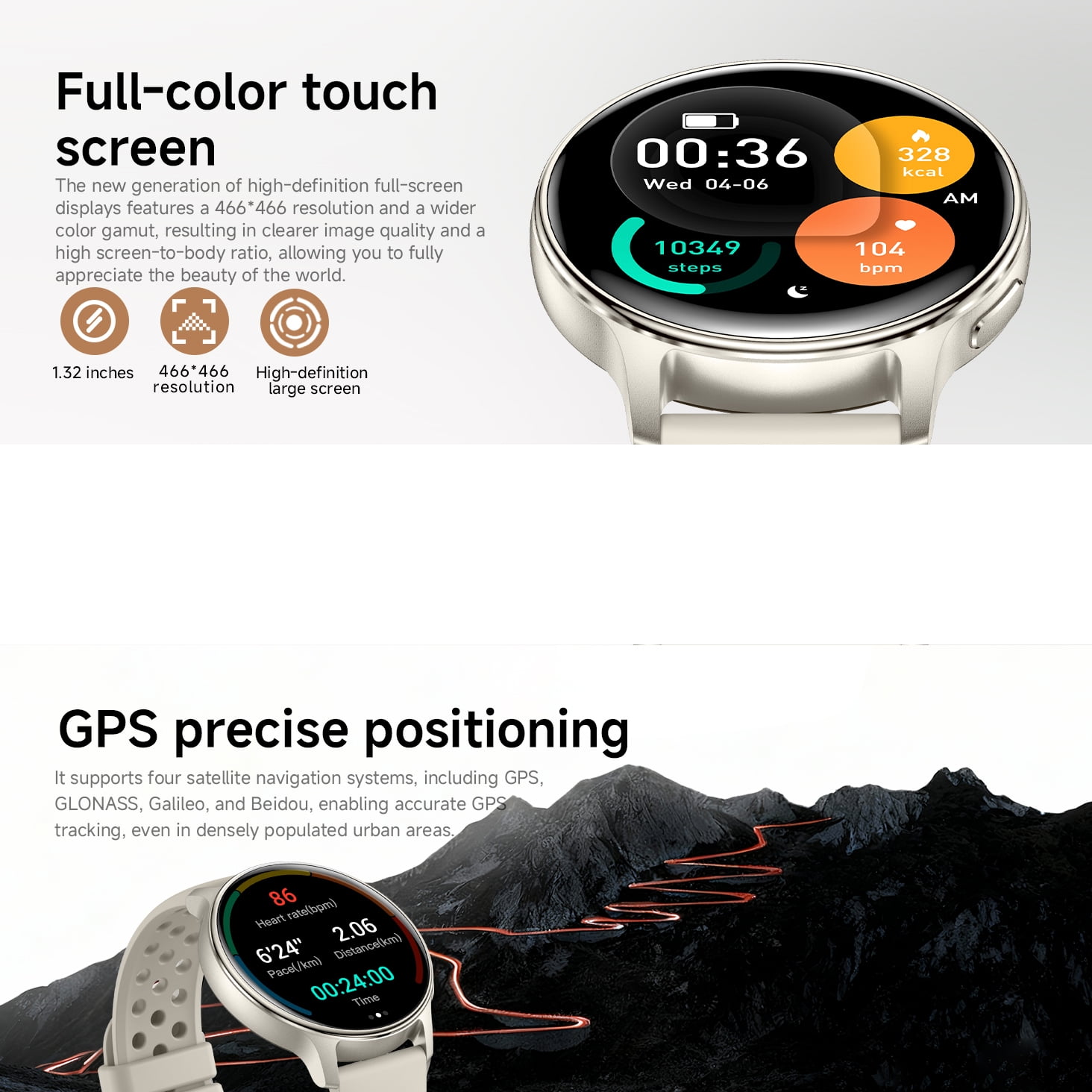 Smart Watch with 1.32" AMOLED Display, Long Battery Life, Outdoor Design, Water Resistant