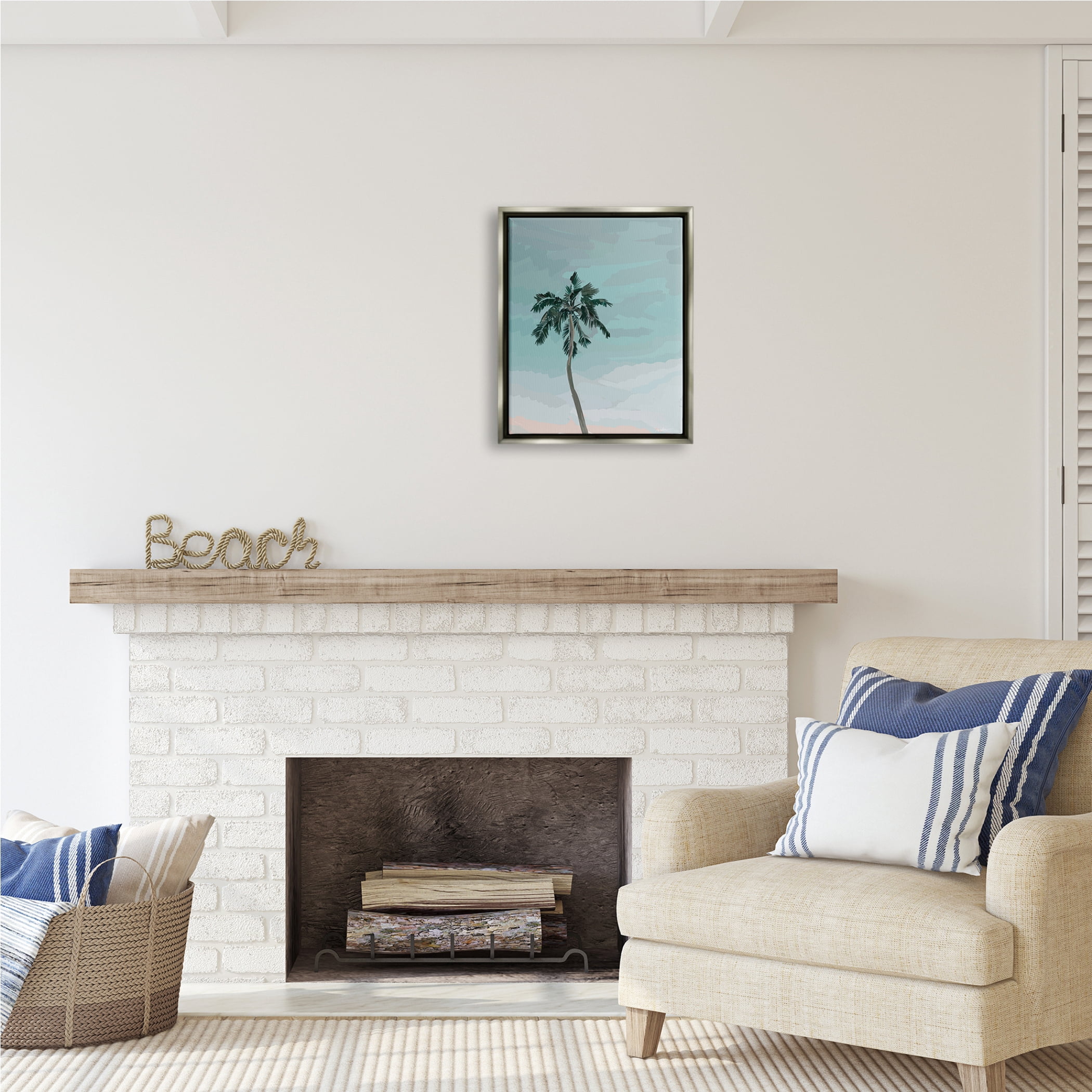 Stupell Industries Tropical Palm Tree Sky Botanical & Floral Painting Gray Floater Framed Art Print Wall Art, 17 x 21