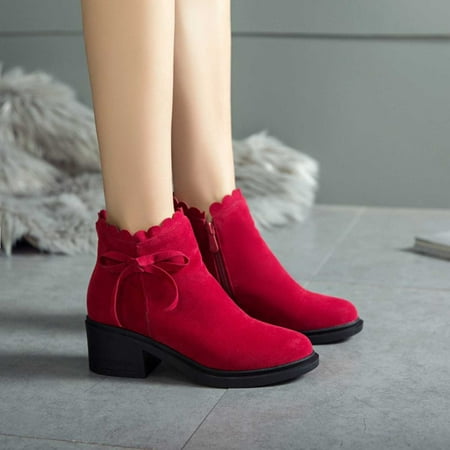 

Fesfesfes Boots Women Large Size Solid Color Flannelette Mid-calf Boots Non-slip Boots With Thick Heels 8(41)