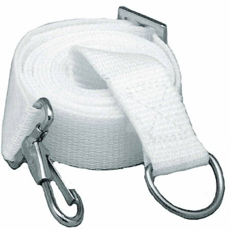 Taylor Adjustable Tie-Down Strap 6' Long with Stainless Steel Ring on One End and Snap on Other, White, Sold as Pair