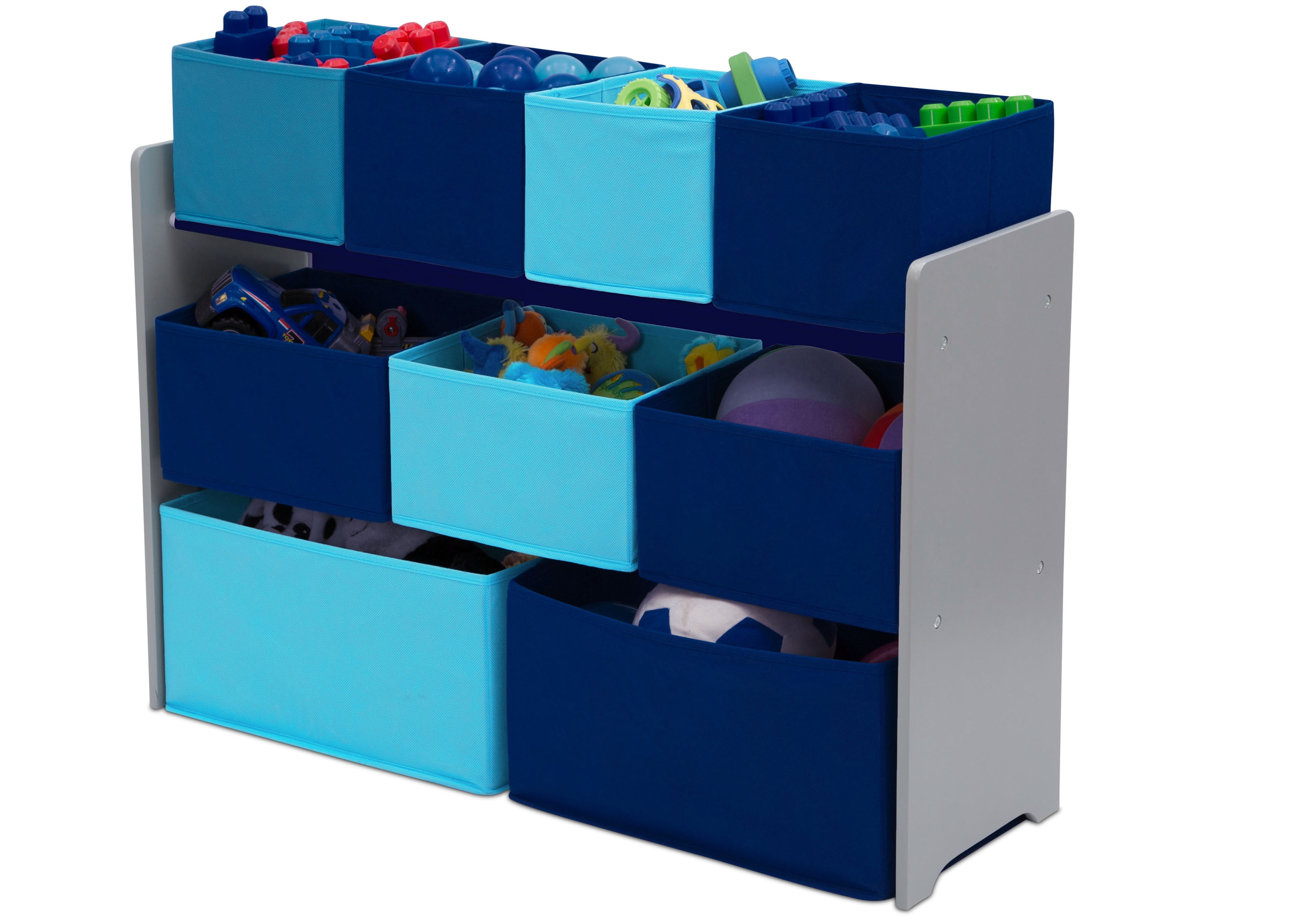 Grey/Blue Delta Children Deluxe Multi-Bin Toy Organizer & Kids Table and Chair Set 