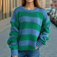 thumbnail image 2 of Ltctricy Women's Fall Sweater Winter Warm Soft Knitted Loose Pullover Tops Casual Striped Comfy Crewneck Shirts, 2 of 6