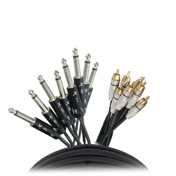 ProX XC-8PR10 10' 8-Channel 1/4" TS to RCA Male Unbalanced Snake