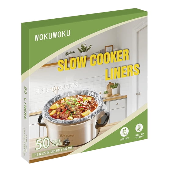 Slow Cooker Liners, 50 Count Cooking Bags Extra Large Size Disposable Pot Liners Plastic Bags, Fit 6QT to 10QT for Slow Cooker Cooking Trays, 14"x 22", 50 Liners