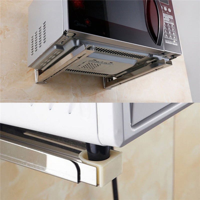 MEETOZ Foldable Stretch Shelf Rack Wall Mount Kitchen Microwave Oven Stand Bracket 