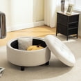 thumbnail image 3 of CQSXDA Upholstered Round Ottoman With Reversible Lid In Beige Fleece Fabric For Living Room Bedroom Office Storage Stool, 3 of 10