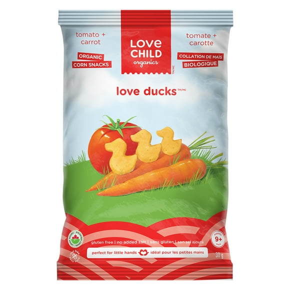 Love Child Organics Love Ducks Tomato + Carrot Corn Snacks 30g Bag, 30 g