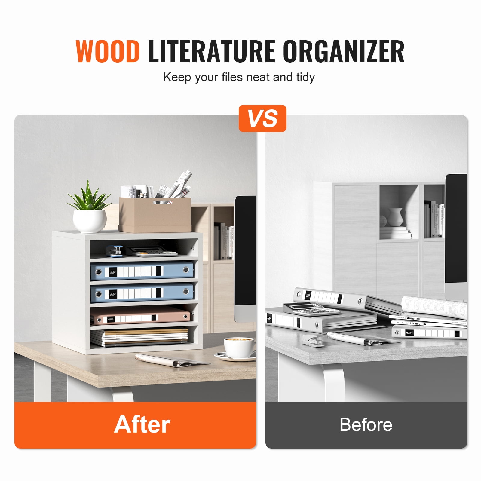 KFFKFF Wood Literature Organizer Adjustable File Sorter 5 Compartments White