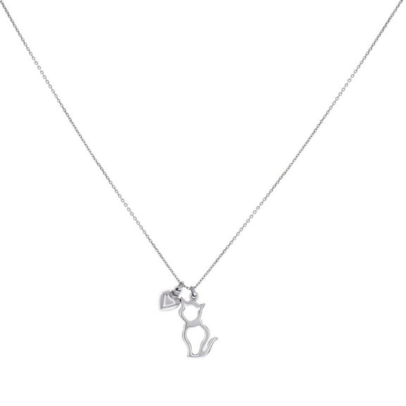 925 Sterling Silver Womens Cat and Love Heart Fashion Charm Necklace Pendant Necklace for Women