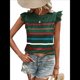 thumbnail image 2 of Camiseta de Verano con Cuello Redondo, Estampado de Rayas y Volantes de Encaje y Mangas para Mujer Verde Oscuro M, 2 of 7