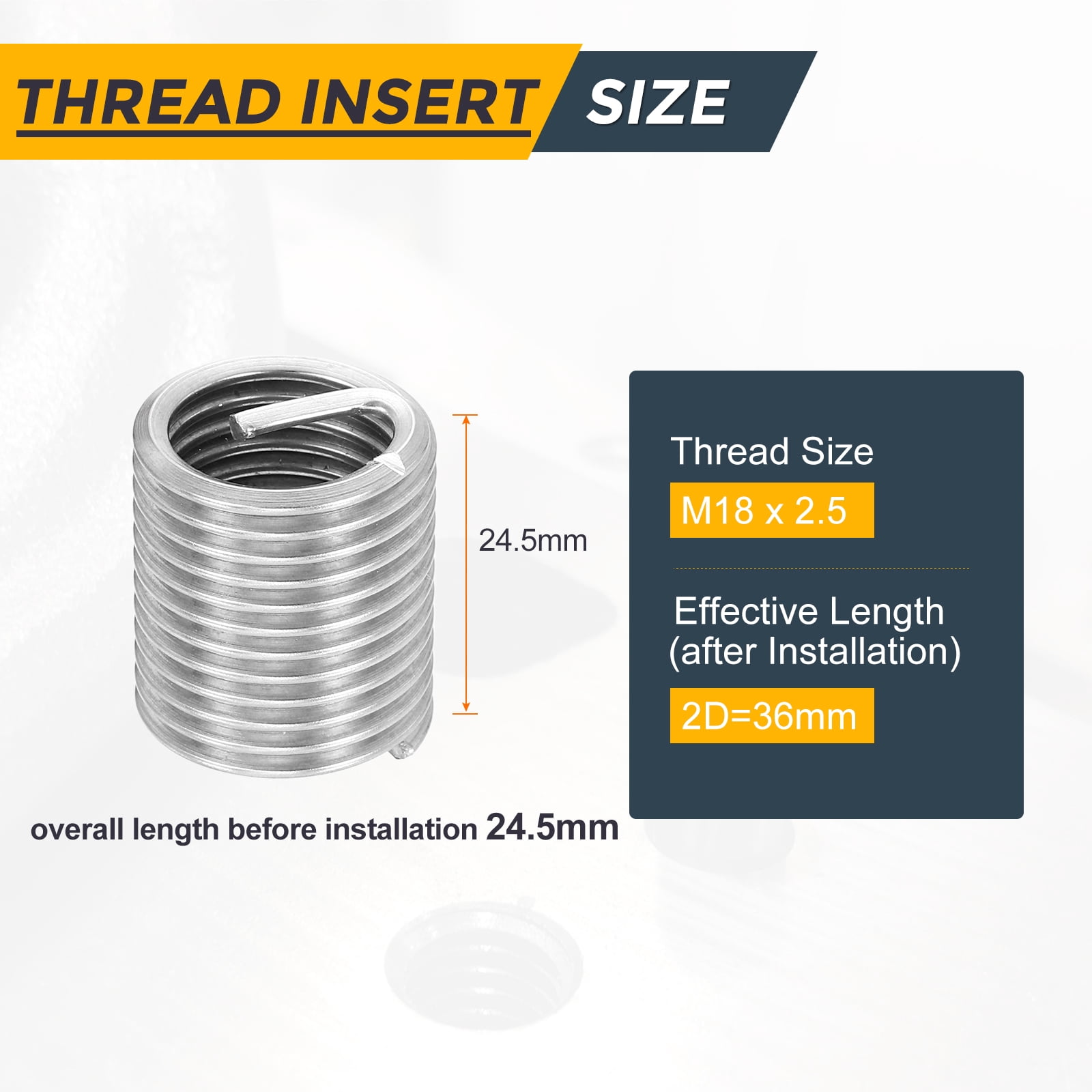 Uxcell 15pcs Wire Thread Inserts M18 x 2.5 x 2D Metric Helical Threaded Sleeve