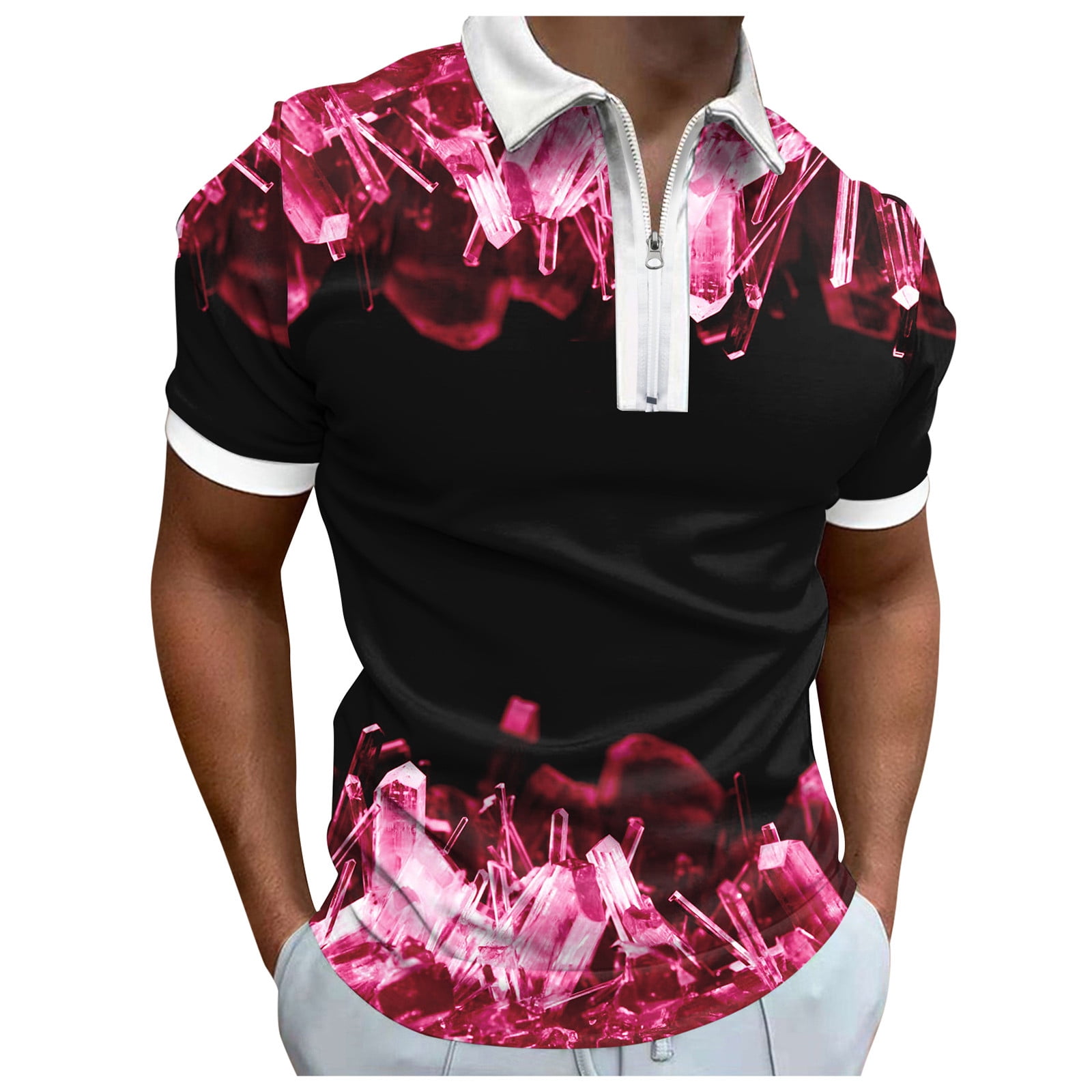 Sngxgn Polo Shirts Men's Classic Short Sleeve Solid Performance Polo Shirt  Hot Pink L
