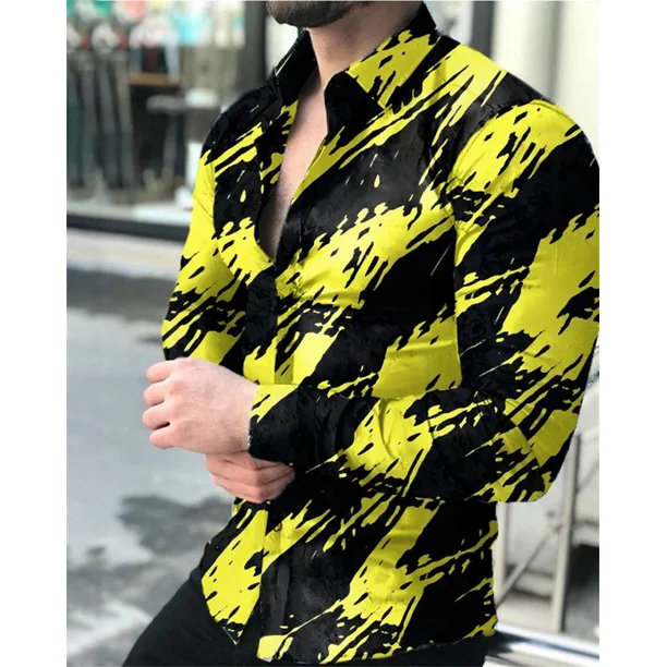 Camisa social de lujo para hombre , con solapa, botonadura sencilla, estampado a cuadros 3D, manga larga, ropa de diseñador, camisa informal de calle blanca