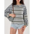 thumbnail image 4 of SUNSIOM Chandails Amples pour Femmes à Rayures Contrastées Imprimé Floral Manches Longues Pulls Décontractés Printemps Automne, 4 of 6