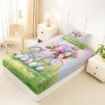 thumbnail image 4 of Erosebridal Rainbow Easter Eggs Twin Sheet Sets,Pink Ribbon Bows Blossom Hydrangea Bedding For Girl Kids 3pcs, 4 of 6