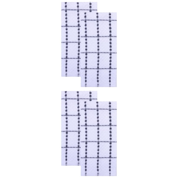 Unique Bargains Classic Plaid 100% Cotton Quick Dry Kitchen Towels 4 Pack Grey 25" x 15"