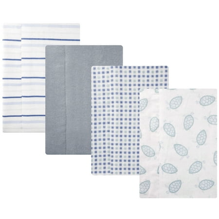 Hudson Baby Cotton Flannel Burp Cloths 4-Pack, Little Sea Turtle, One Size