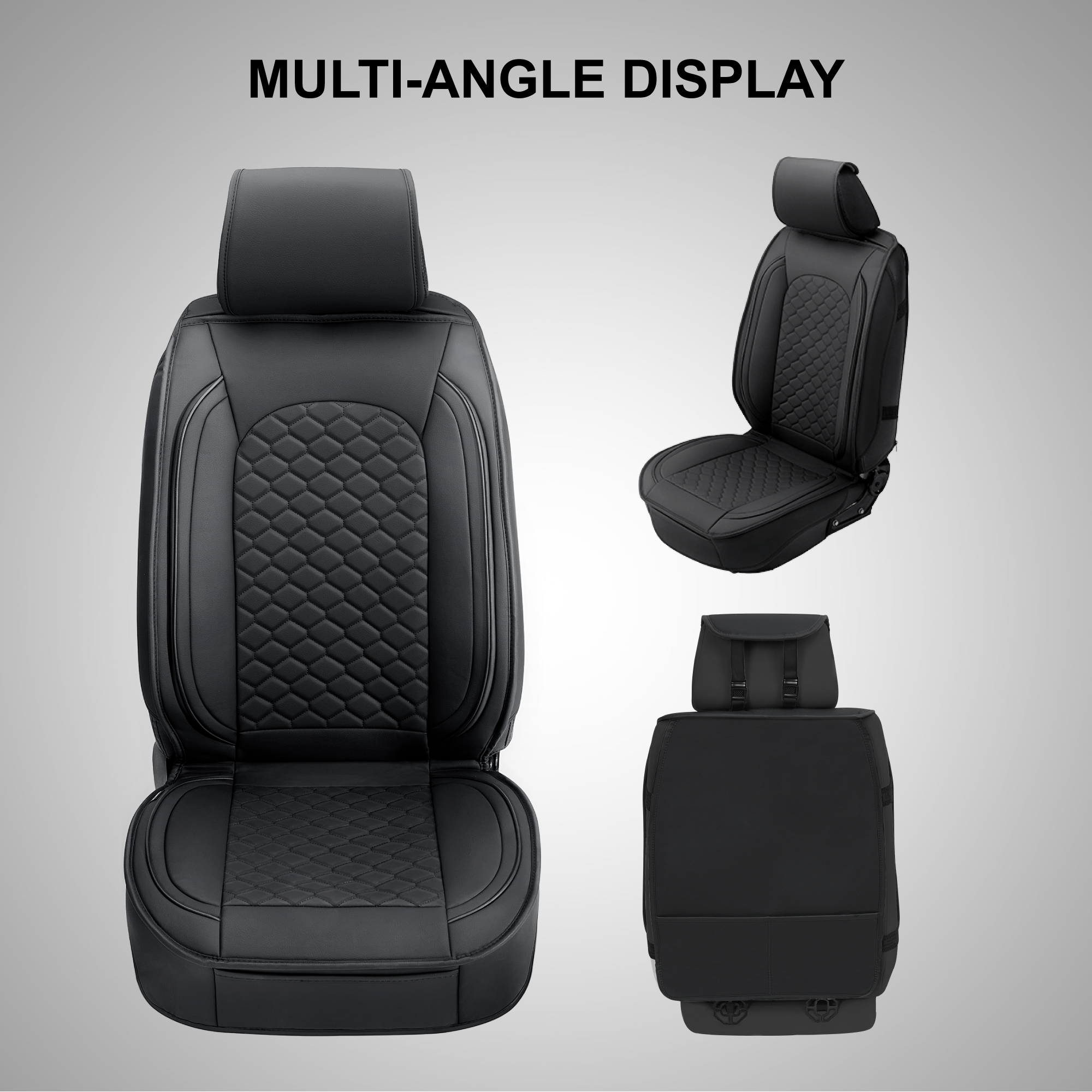 Elantrip Car Seat Cover Full Set Luxury Faux Leather with Diamond Quilted Design, Waterproof for Cars Trucks and Suvs Black