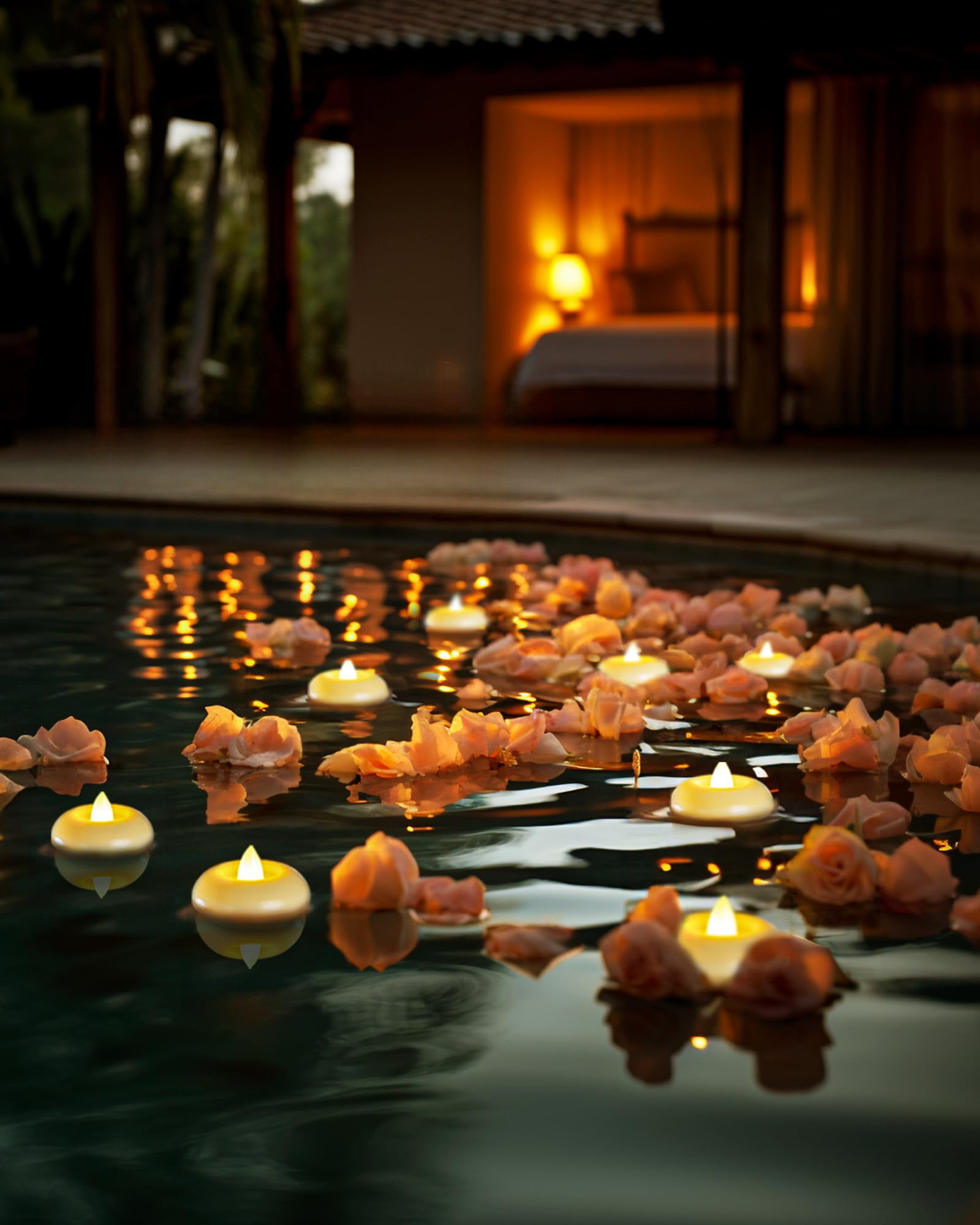 Amagic 24Pack 2” Flameless Led Floating Candles, Ivory Base,200 Hour Plastic Battery Operated,Flickering Waterproof Tealights