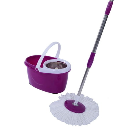Ktaxon Upgrade 360 Easy Wring Spin Mop and Stainless Steel Bucket System Includes 2 Free Microfiber Mop Heads purple